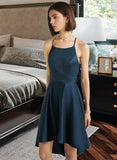 Kay Square Neck Sleeveless Elegant A-line Satin Asymmetrical Dresses UKP0016908