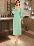 Rosemary Square Neck Long Sleeves Elegant A-line Cotton Blends Midi Dresses UKP0016911