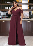 Yadira A-line V-Neck Floor-Length Chiffon Bridesmaid Dress With Ruffle UKP0016925