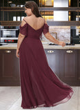 Yadira A-line V-Neck Floor-Length Chiffon Bridesmaid Dress With Ruffle UKP0016925