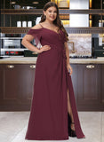 Yadira A-line V-Neck Floor-Length Chiffon Bridesmaid Dress With Ruffle UKP0016925