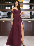 Yadira A-line V-Neck Floor-Length Chiffon Bridesmaid Dress With Ruffle UKP0016925