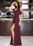 Yadira A-line V-Neck Floor-Length Chiffon Bridesmaid Dress With Ruffle UKP0016925