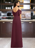 Yadira A-line V-Neck Floor-Length Chiffon Bridesmaid Dress With Ruffle UKP0016925