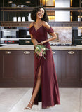 Yadira A-line V-Neck Floor-Length Chiffon Bridesmaid Dress With Ruffle UKP0016925