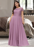 Jasmin A-line Scoop Floor-Length Chiffon Lace Bridesmaid Dress UKP0016926