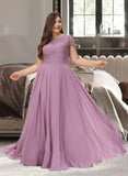 Jasmin A-line Scoop Floor-Length Chiffon Lace Bridesmaid Dress UKP0016926