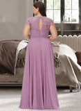 Jasmin A-line Scoop Floor-Length Chiffon Lace Bridesmaid Dress UKP0016926