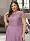 Jasmin A-line Scoop Floor-Length Chiffon Lace Bridesmaid Dress UKP0016926