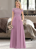 Jasmin A-line Scoop Floor-Length Chiffon Lace Bridesmaid Dress UKP0016926