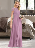 Jasmin A-line Scoop Floor-Length Chiffon Lace Bridesmaid Dress UKP0016926