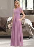 Jasmin A-line Scoop Floor-Length Chiffon Lace Bridesmaid Dress UKP0016926