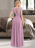 Jasmin A-line Scoop Floor-Length Chiffon Lace Bridesmaid Dress UKP0016926