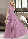 Jasmin A-line Scoop Floor-Length Chiffon Lace Bridesmaid Dress UKP0016926