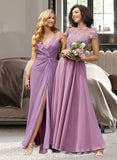 Jasmin A-line Scoop Floor-Length Chiffon Lace Bridesmaid Dress UKP0016926