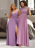 Jasmin A-line Scoop Floor-Length Chiffon Lace Bridesmaid Dress UKP0016926