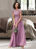 Jasmin A-line Scoop Floor-Length Chiffon Lace Bridesmaid Dress UKP0016926