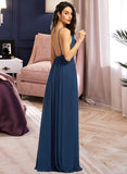 Marely A-line V-Neck Floor-Length Chiffon Bridesmaid Dress UKP0016927