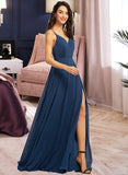 Marely A-line V-Neck Floor-Length Chiffon Bridesmaid Dress UKP0016927