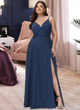 Marely A-line V-Neck Floor-Length Chiffon Bridesmaid Dress UKP0016927