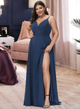 Marely A-line V-Neck Floor-Length Chiffon Bridesmaid Dress UKP0016927