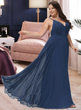 Marely A-line V-Neck Floor-Length Chiffon Bridesmaid Dress UKP0016927