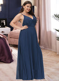 Marely A-line V-Neck Floor-Length Chiffon Bridesmaid Dress UKP0016927