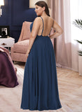 Marely A-line V-Neck Floor-Length Chiffon Bridesmaid Dress UKP0016927