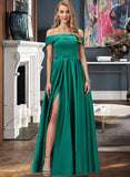 Rosemary Ball-Gown/Princess Off the Shoulder Floor-Length Satin Bridesmaid Dress UKP0016928