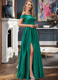 Rosemary Ball-Gown/Princess Off the Shoulder Floor-Length Satin Bridesmaid Dress UKP0016928