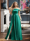 Rosemary Ball-Gown/Princess Off the Shoulder Floor-Length Satin Bridesmaid Dress UKP0016928