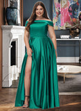 Rosemary Ball-Gown/Princess Off the Shoulder Floor-Length Satin Bridesmaid Dress UKP0016928