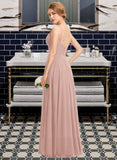 Aryanna A-Line V-neck Floor-Length Chiffon Bridesmaid Dress With Ruffle UKP0016929