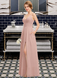 Aryanna A-Line V-neck Floor-Length Chiffon Bridesmaid Dress With Ruffle UKP0016929