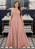 Aryanna A-Line V-neck Floor-Length Chiffon Bridesmaid Dress With Ruffle UKP0016929