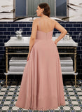 Aryanna A-Line V-neck Floor-Length Chiffon Bridesmaid Dress With Ruffle UKP0016929