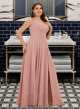 Aryanna A-Line V-neck Floor-Length Chiffon Bridesmaid Dress With Ruffle UKP0016929