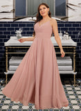 Aryanna A-Line V-neck Floor-Length Chiffon Bridesmaid Dress With Ruffle UKP0016929