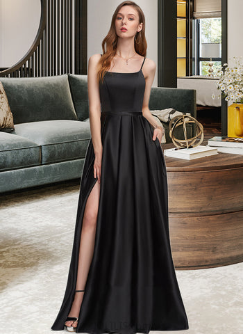 Giana A-line Square Floor-Length Satin Bridesmaid Dress UKP0016930