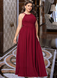 Thirza A-line Scoop Floor-Length Chiffon Bridesmaid Dress With Ruffle UKP0016932