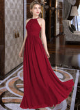 Thirza A-line Scoop Floor-Length Chiffon Bridesmaid Dress With Ruffle UKP0016932