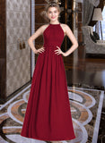 Thirza A-line Scoop Floor-Length Chiffon Bridesmaid Dress With Ruffle UKP0016932