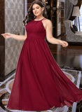 Thirza A-line Scoop Floor-Length Chiffon Bridesmaid Dress With Ruffle UKP0016932