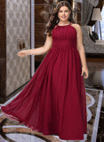 Thirza A-line Scoop Floor-Length Chiffon Bridesmaid Dress With Ruffle UKP0016932