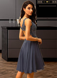 Keyla A-line V-Neck Short/Mini Chiffon Lace Bridesmaid Dress With Beading UKP0016933