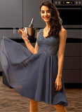 Keyla A-line V-Neck Short/Mini Chiffon Lace Bridesmaid Dress With Beading UKP0016933