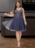 Keyla A-line V-Neck Short/Mini Chiffon Lace Bridesmaid Dress With Beading UKP0016933