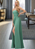 Brooklyn A-line Square Floor-Length Chiffon Bridesmaid Dress UKP0016936