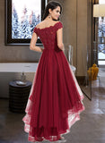 Teresa A-Line Off-the-Shoulder Asymmetrical Tulle Lace Bridesmaid Dress With Beading Bow(s) UKP0016937