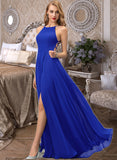 Estrella A-line Scoop Floor-Length Chiffon Bridesmaid Dress UKP0016938